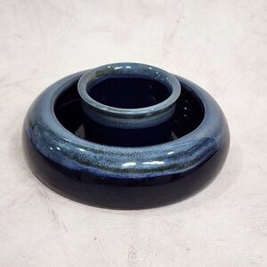 Tumbleweed Pottery Cobalt Blue Circle Round Double Vase Candle Holder